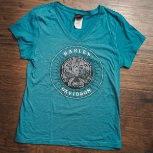 Harley Davidson: Short sleeved shirt with skull